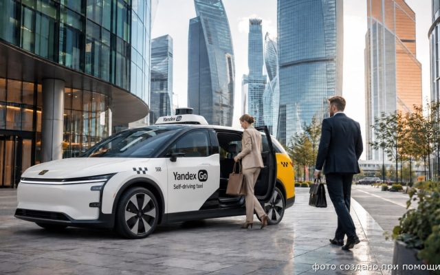 Беспилотный автомобиль на маршруте между московскими офисными кварталами.
