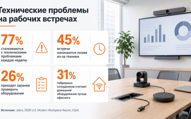 Данные исследования Jabra о технических проблемах в офисных переговорных